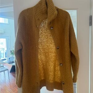 Aritzia Cozy Wilfred Mustard Yellow Button-Up Cardigan